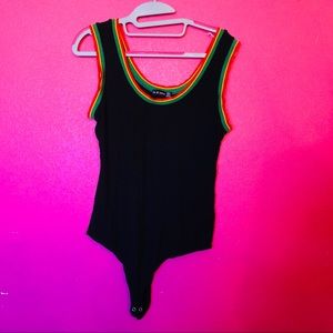 Black Ribbed Body Suit With Rasta Lining